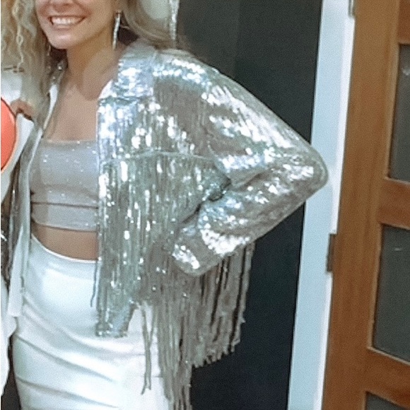 Metallic silver sequin fringe jacket - Picture 2 of 4